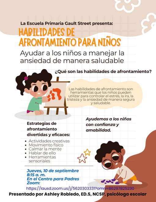 Coping skills for kids Spanish flyer